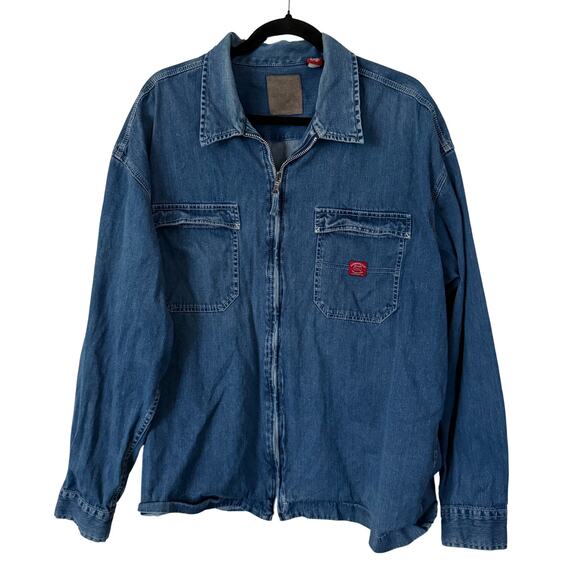 Unisex Vintage GAP Blue Jeans Retro 80/90s Soft Denim Zip Collar Shirt Jacket-XL